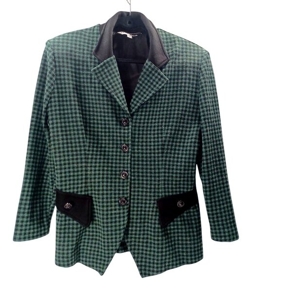 Retro Green Gingham Womens Suit Holiday Party Outfit 90s Chic Vibes Size L/M - Picture 3 of 16
